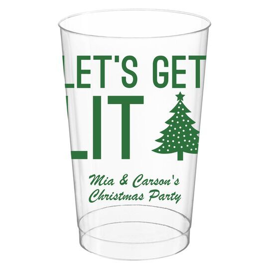 Let's Get Lit Christmas Tree Clear Plastic Cups